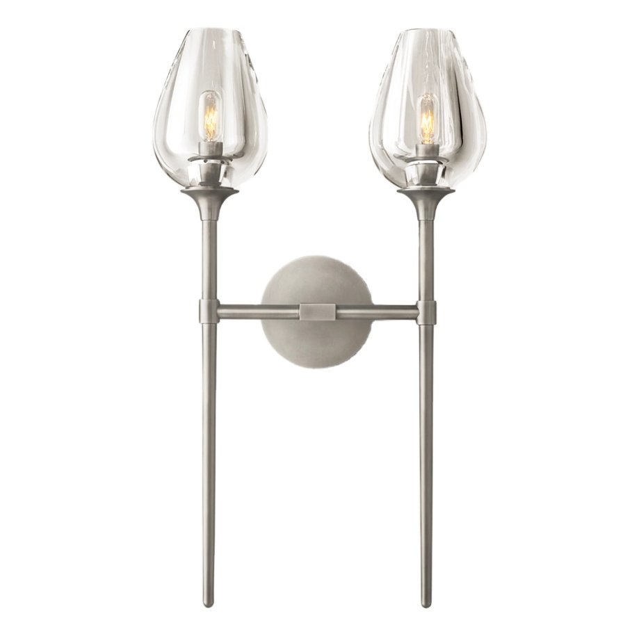 Restoration Glass Crystal Wall Lamp Hardware Decoration Lighting for Living Room Vintage Solid Brass Tulip Double Sconce