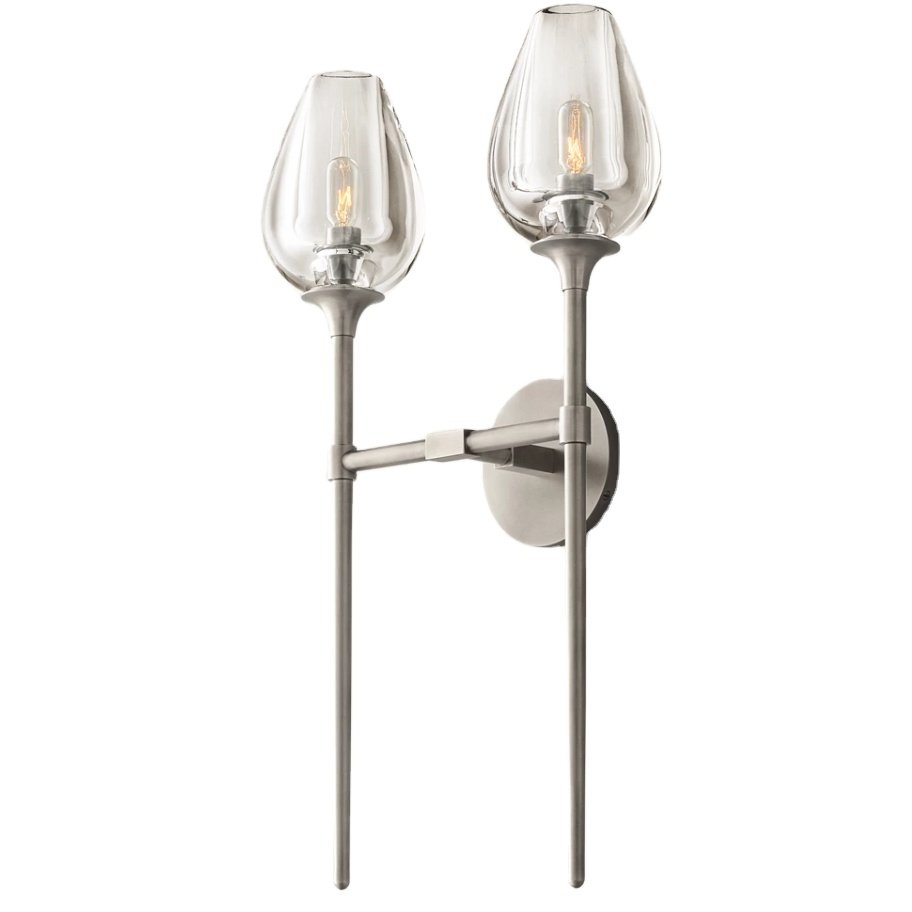 Restoration Glass Crystal Wall Lamp Hardware Decoration Lighting for Living Room Vintage Solid Brass Tulip Double Sconce