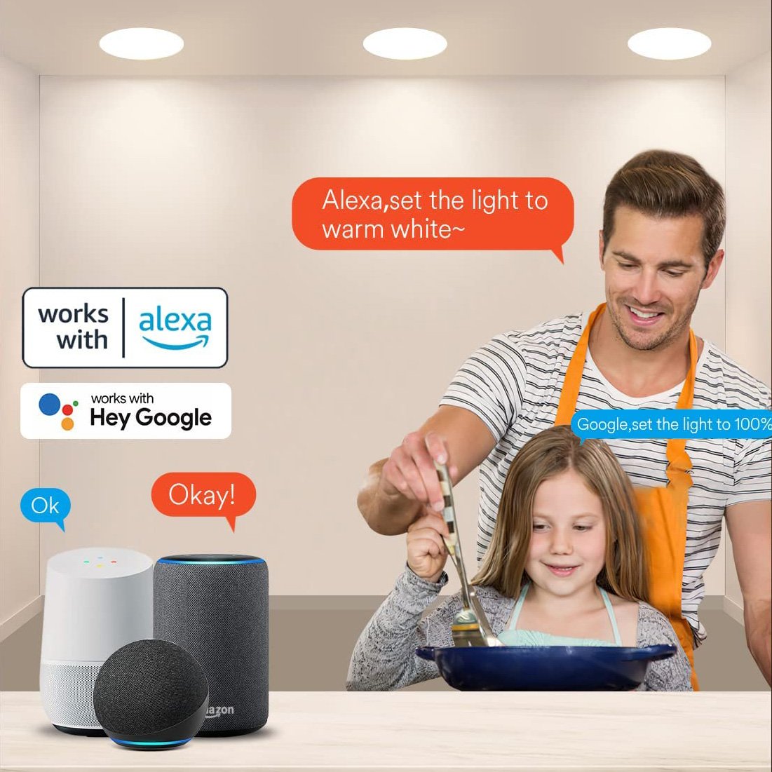 Tuya Smart APP Alexa Google Voice Control Smart Downlight RGBW Color Dimmable LED Panel Light Recessed