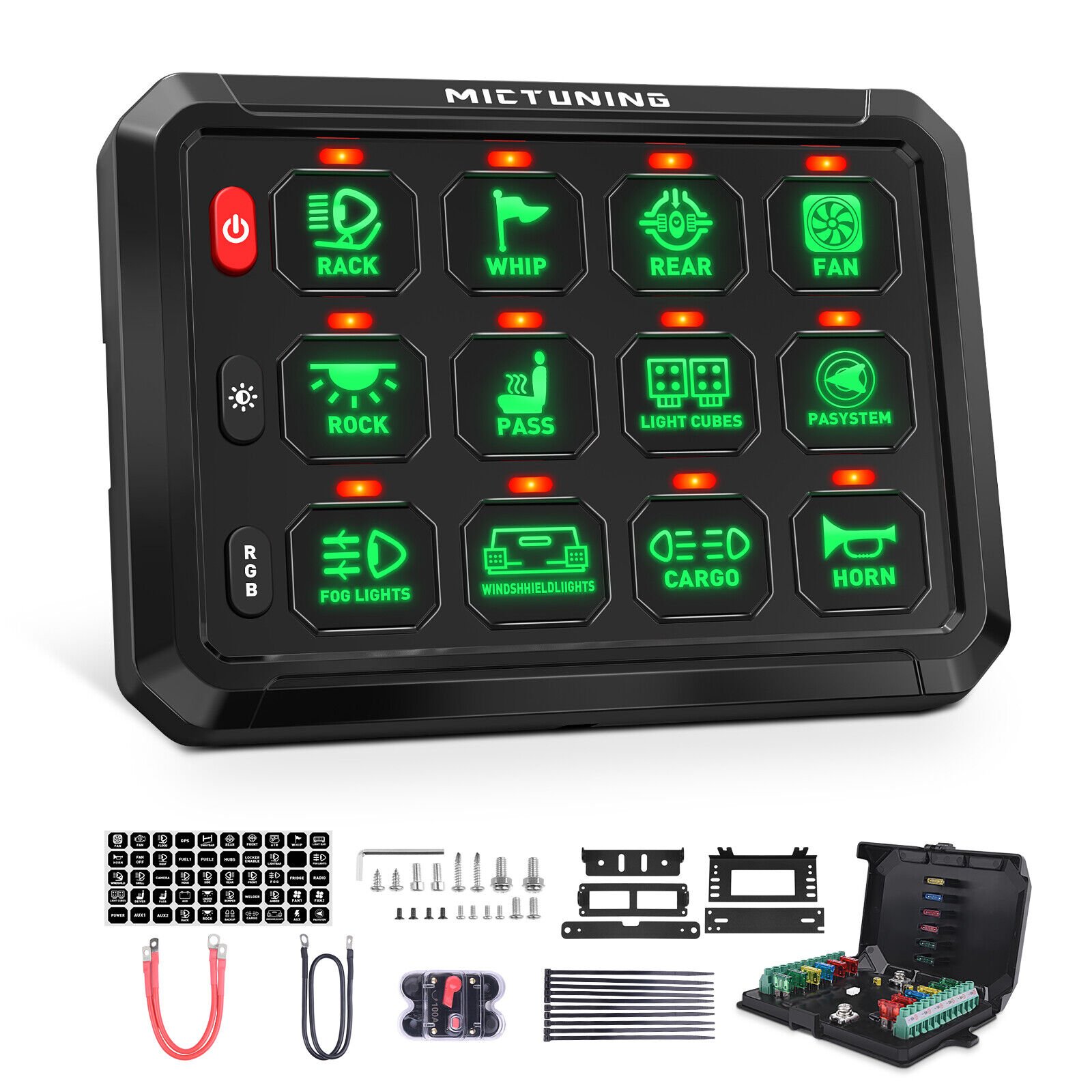 12-Gang Switch Panel Multifunction RGB Led Work Light Bar Switch Box Controller