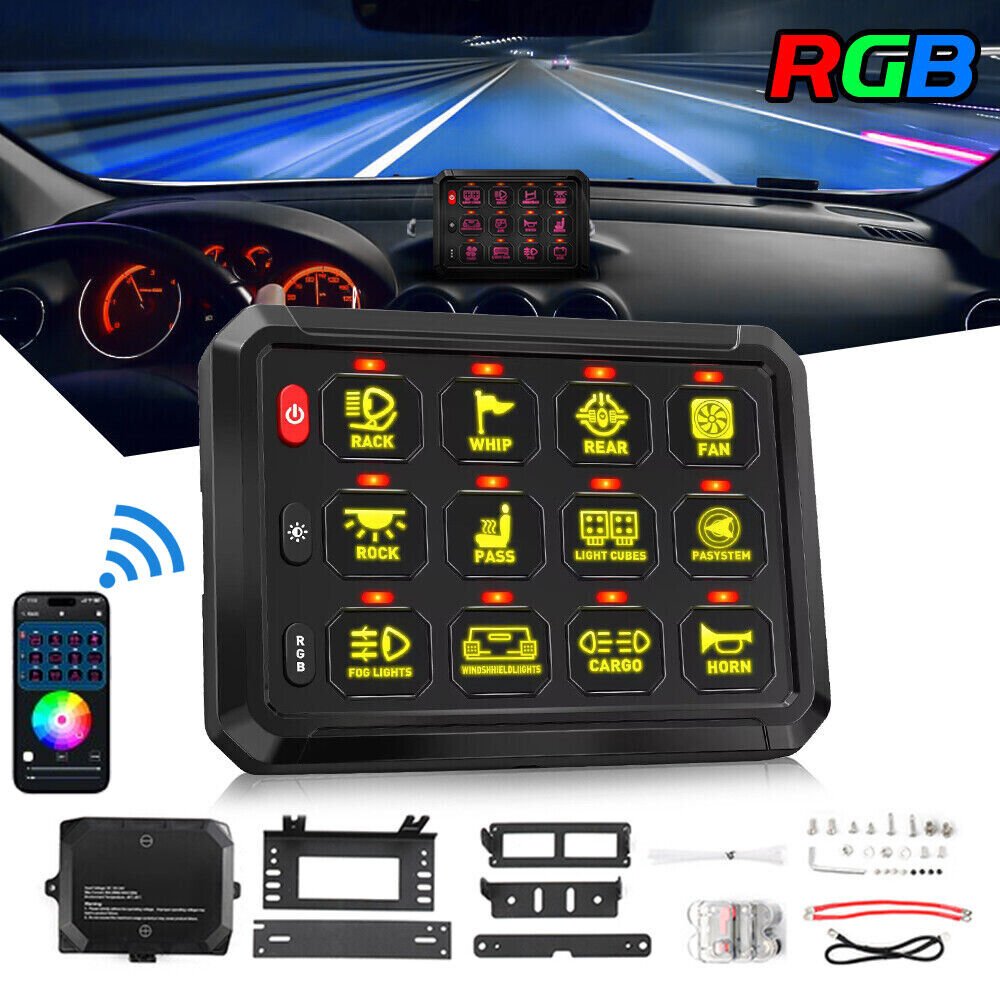 12-Gang Switch Panel Multifunction RGB Led Work Light Bar Switch Box Controller