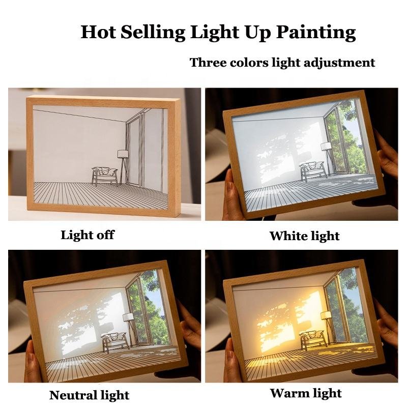 Light up Painting Anime Character Wood Frame Poster Led Strips Shadow Light Box Art Painting With RGB Control 3 Color Nightlight