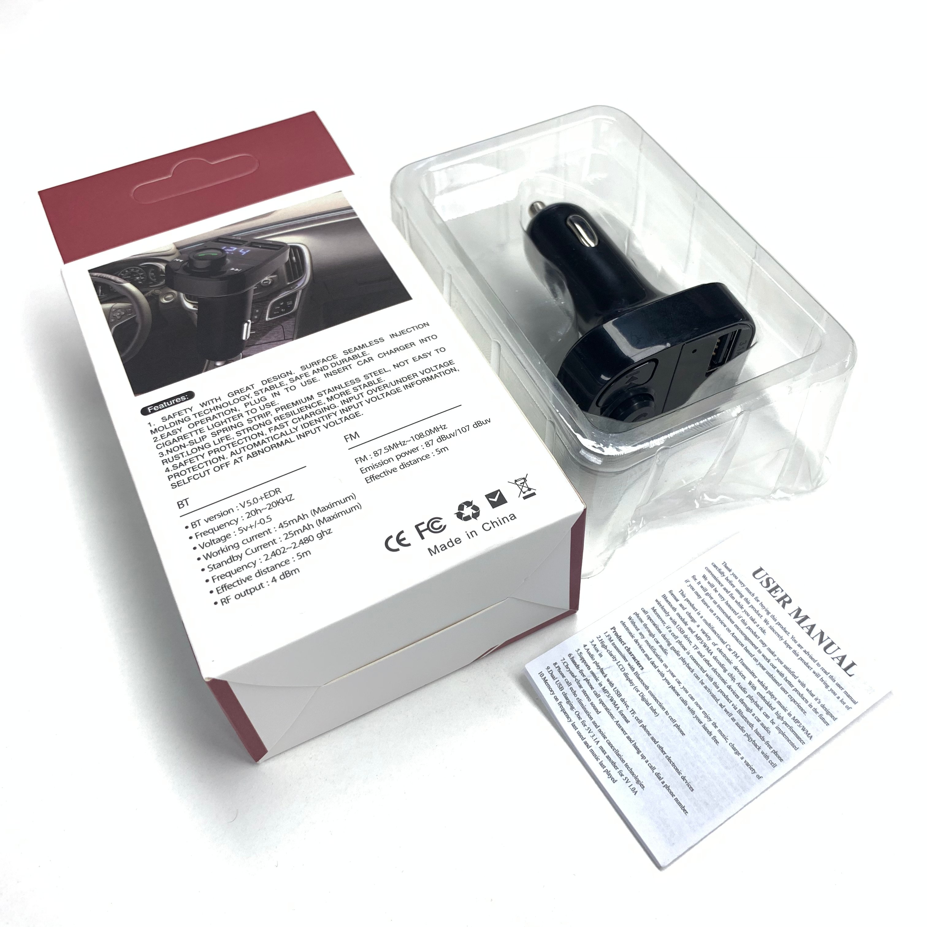 Wireless Car Bluetooth Adapter V5.0 With Big Color Screen Car Kits MP3 Player Bluetooth Transmitter USB MP3 Car Player