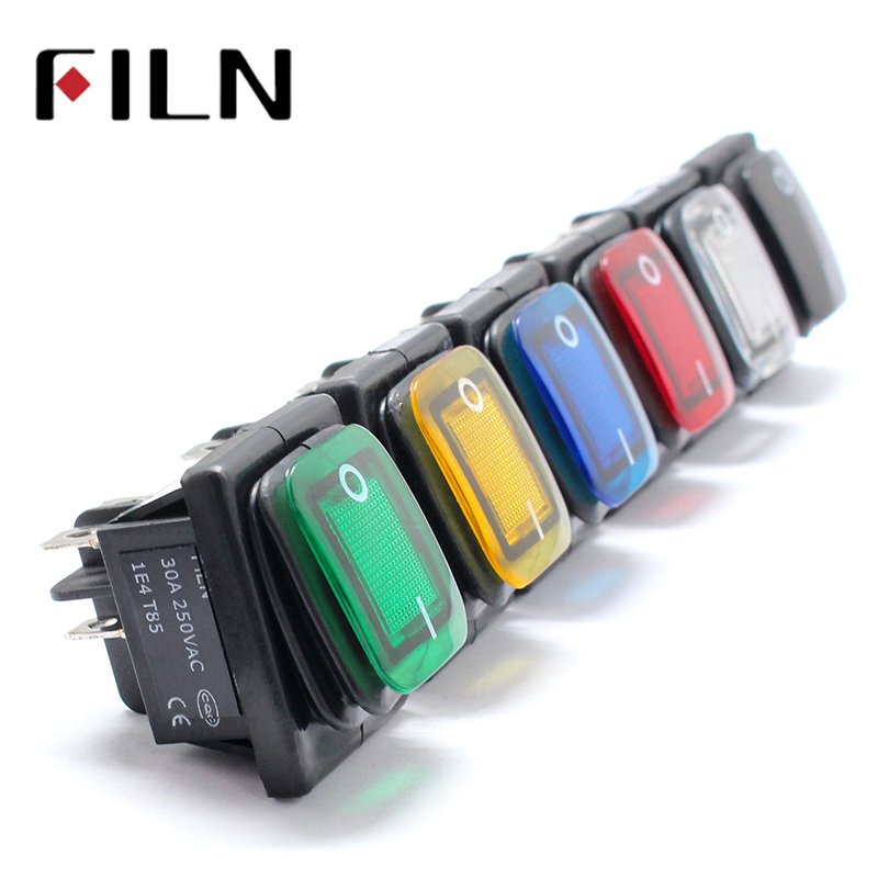 On Off 30A/250V Heavy Duty 4 Pin DPST IP67 Sealed Waterproof T85 Auto Boat Marine Toggle Rocker Switch With LED 12V 220V 30x22