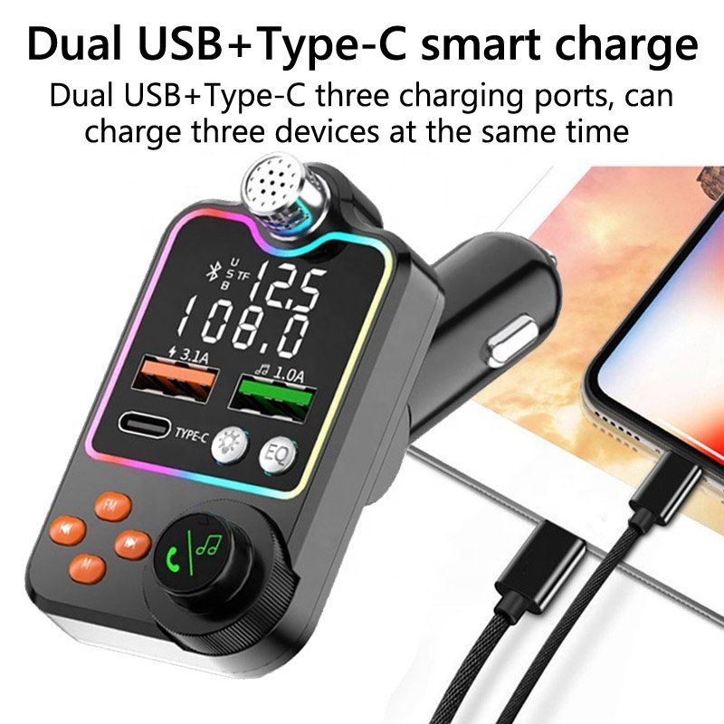 FM Transmitter PD Type C USB Quick Charge Dual USB Car Mp3 Player Charger Bluetooths Kit Car Bluetooth Car Kit With Charge