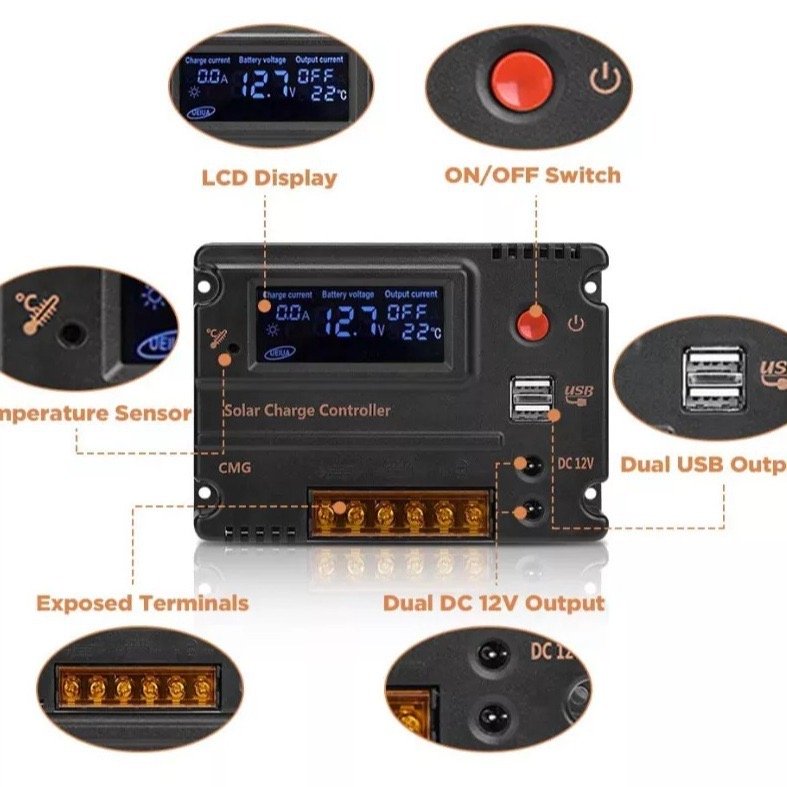 Solar Panel Battery Regulator Auto Switch Solar Controller Temperature Compensation 12V/24V 20A 10A Solar Charge Controller