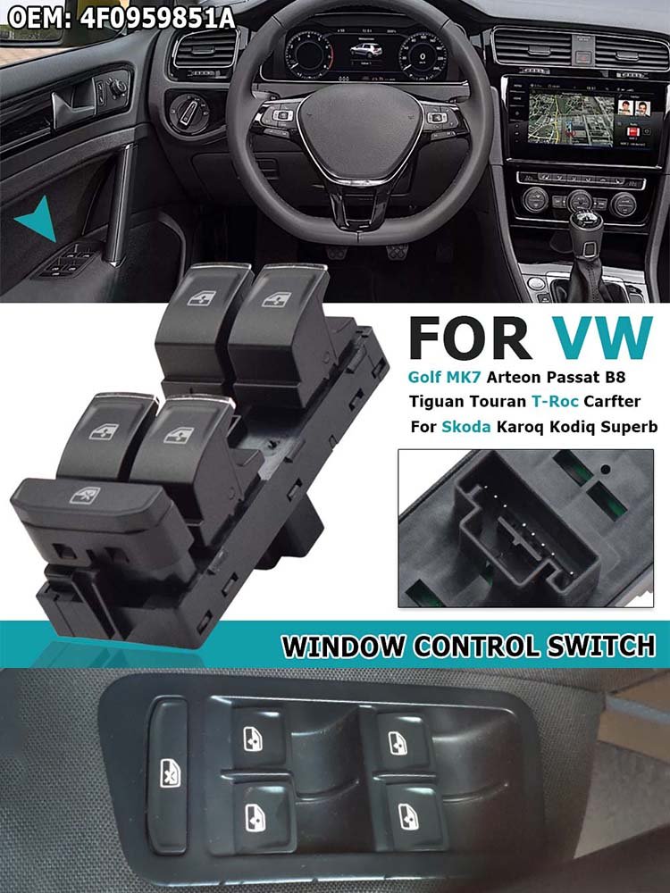 NEVOSA 5G0959857C Driver Side Master Car Window Lifter Control Switch for VW Golf 7 MK7 Touran Tiguan Carfter 5GG959857A