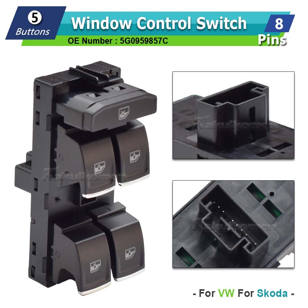 NEVOSA 5G0959857C Driver Side Master Car Window Lifter Control Switch for VW Golf 7 MK7 Touran Tiguan Carfter 5GG959857A