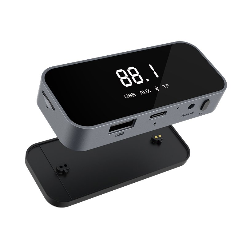 2023 New Design USB Type-c Fast Charging Auto Aux BT 5.0 Car Solar FM Modulator Bluetooth with Remote