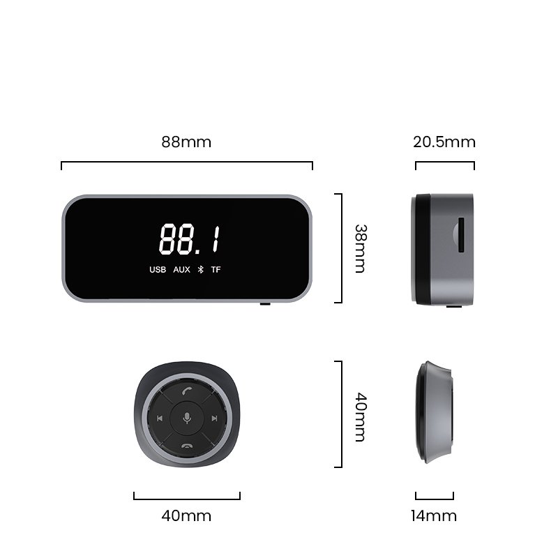 2023 New Design USB Type-c Fast Charging Auto Aux BT 5.0 Car Solar FM Modulator Bluetooth with Remote
