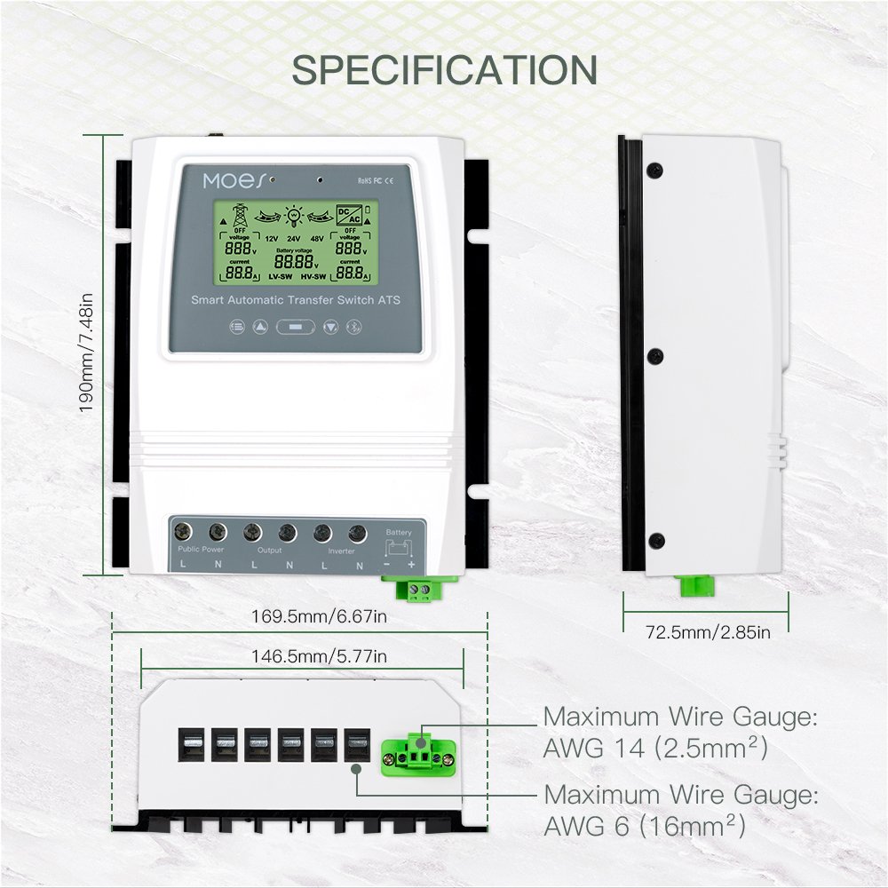 Automatic ATS Dual Power Transfer Switch Solar Charge Controller for Solar Wind System Phone Control