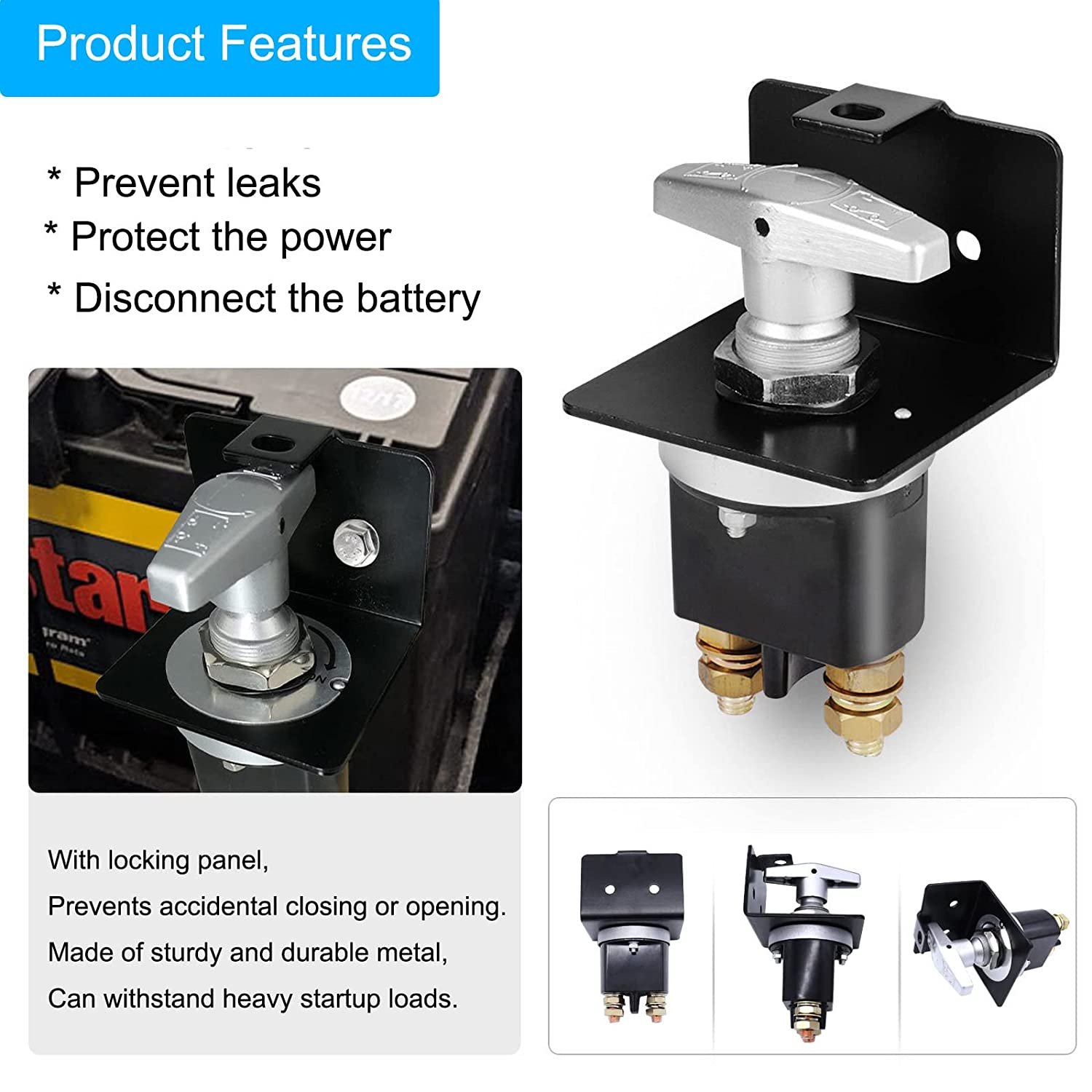 Power off Switch 2 Position 12V/24V Battery Main Disconnect Kill Switch With Heavy-duty Locking Plate