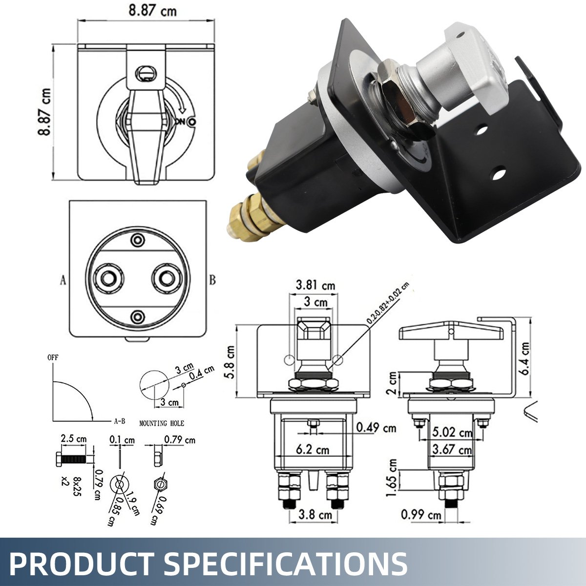 Power off Switch 2 Position 12V/24V Battery Main Disconnect Kill Switch With Heavy-duty Locking Plate