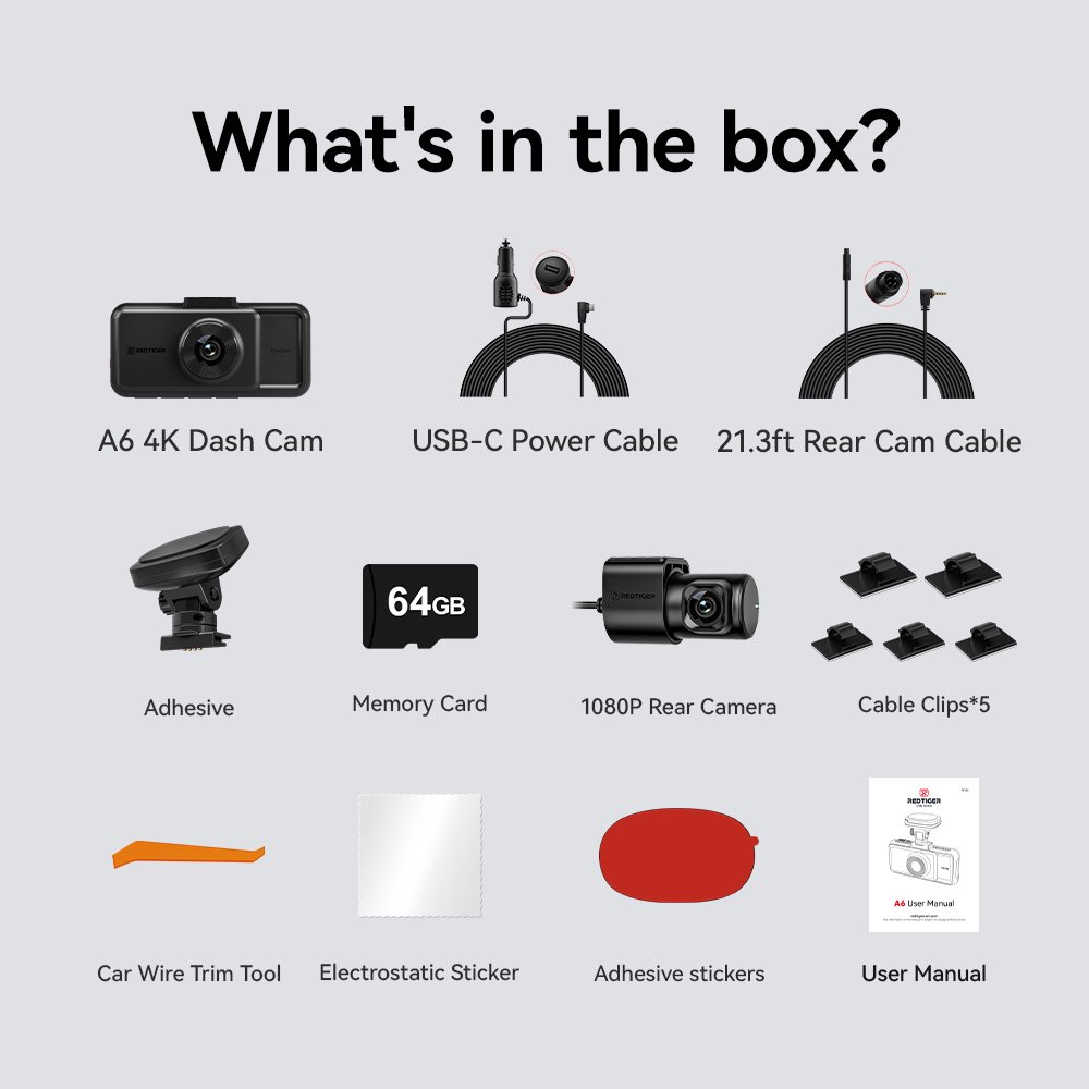 REDTIGER Distributor A6 Car Black Box 4K Dual Night Dash Camera Front and Rear Built-in WiFi & GPS 24H Parking Mode
