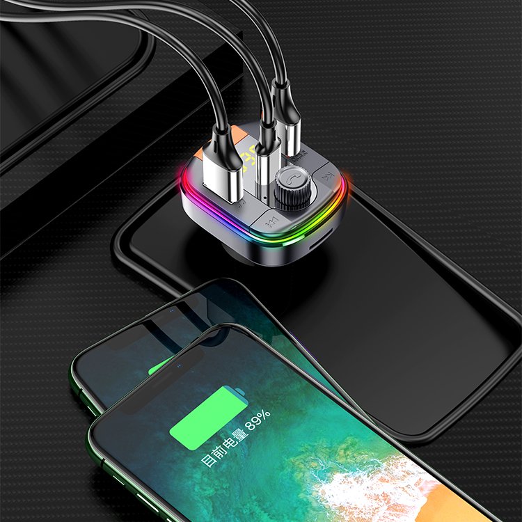 QC 3.0+PD Dual USB Car Charger Hands Free Car Kit Mp3 Player Car FM Transmitter Wireless FM Modulator Transmitter