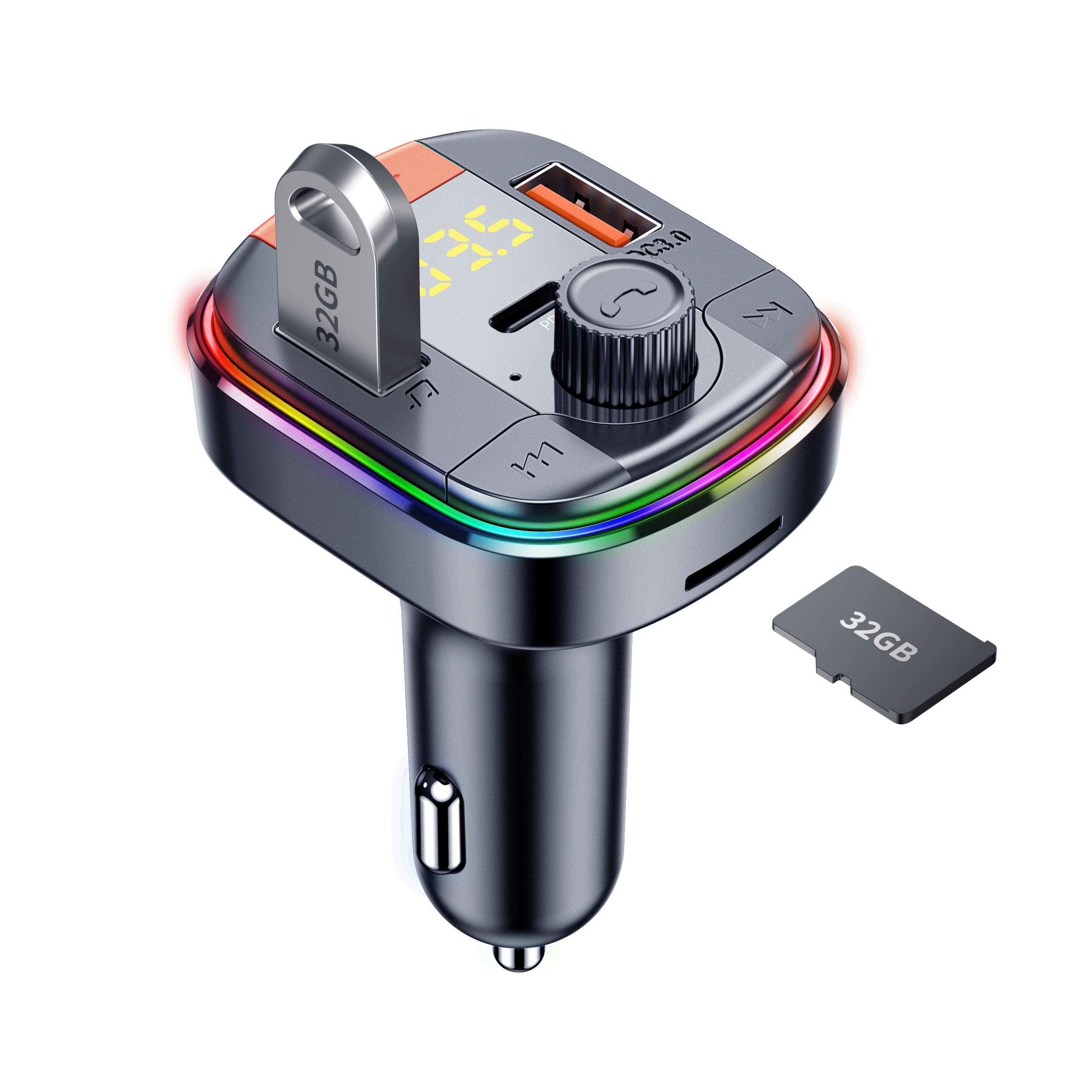 QC 3.0+PD Dual USB Car Charger Hands Free Car Kit Mp3 Player Car FM Transmitter Wireless FM Modulator Transmitter