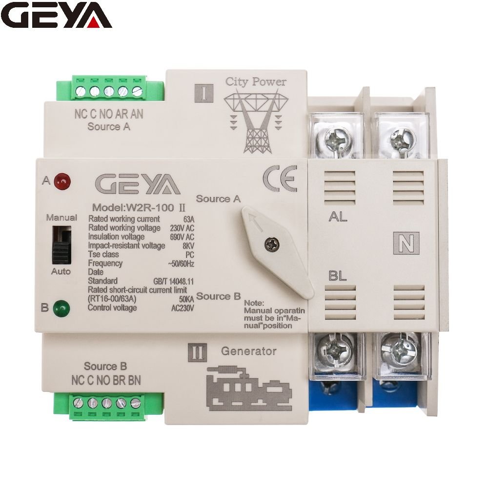 GEYA W2R 2P 110V 63a 2p Dual Powered Ats Automatic Power Transfer Switchingats Auto Changeover 60 Amp Automatic Transfer Switch