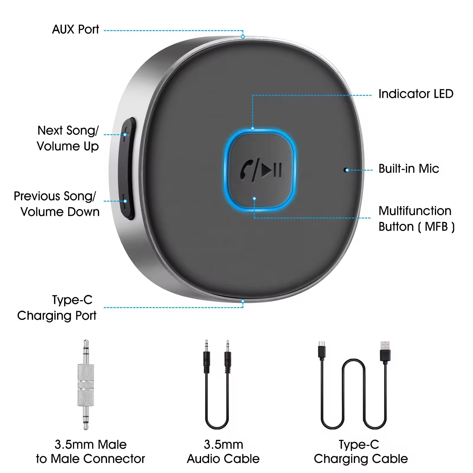 Top Fashion 3.5MM AUX Wireless Audio Receiver Car Wireless-compatible BT 5.0 Adapter Handsfree Car Kits