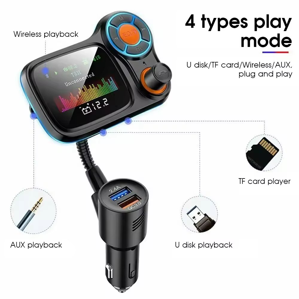 Car Mp3 Player Bluetooth Car Kit Wireless Hands Free FM Transmitter BT5 USB Charger LCD Monitor Car FM Modular