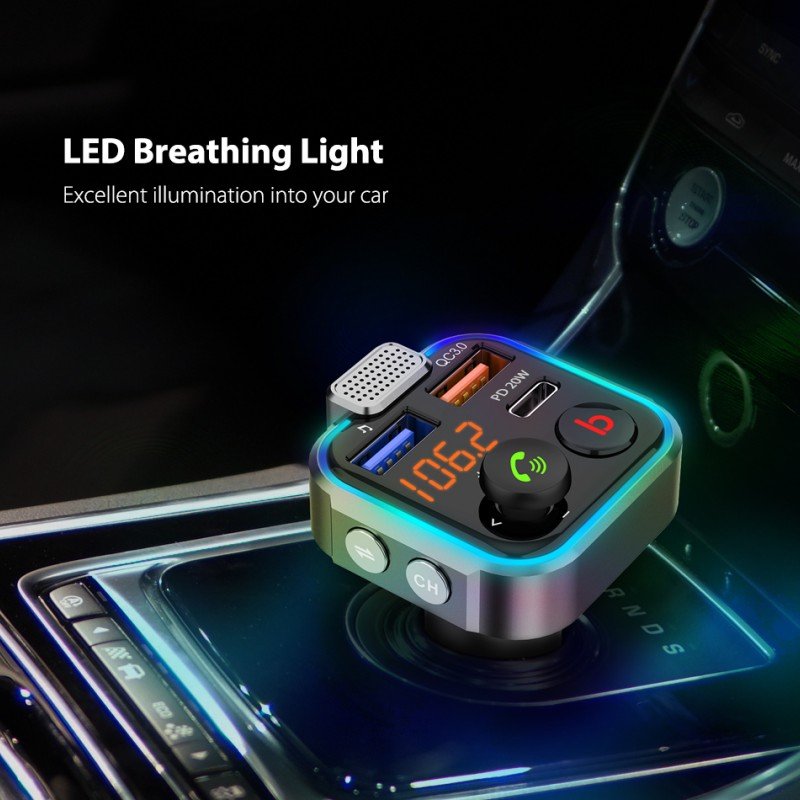 BT5.3 FM Transmitter in Car Adapter PD 20W QC3.0 Fast Charger Hands Free Calling Mp3 Player Wireless Bluetooth 5.3 Radio Car Kit