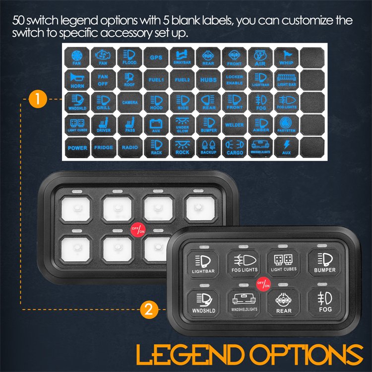8 Gang LED Auto Switches Blue Backlit Momentary Pulsed Condition New Toggle Switch Panel for Lighting System