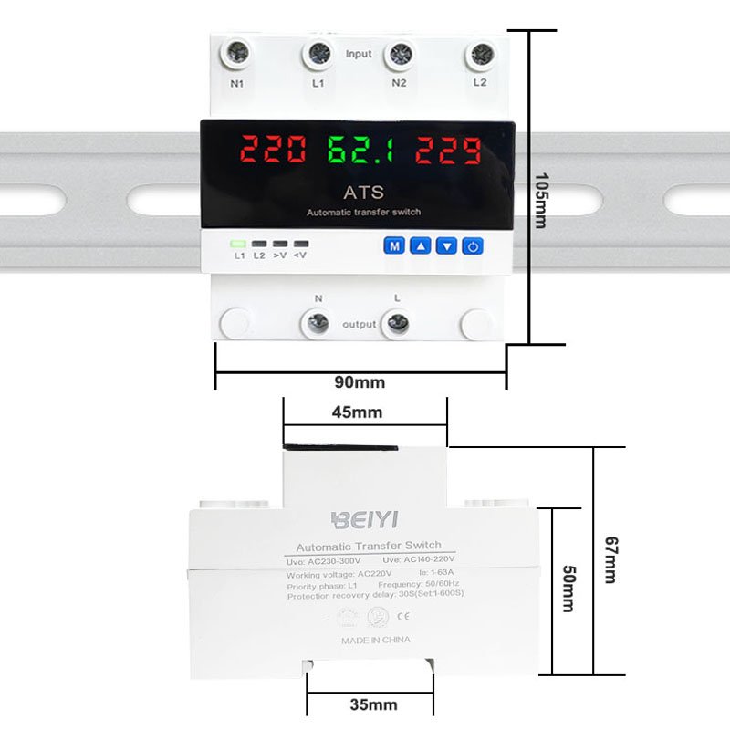 Adjustable 3P 63a 220v Din Rail ATS for PV and Inverter Dual Power Solar Auto Transfer Switch