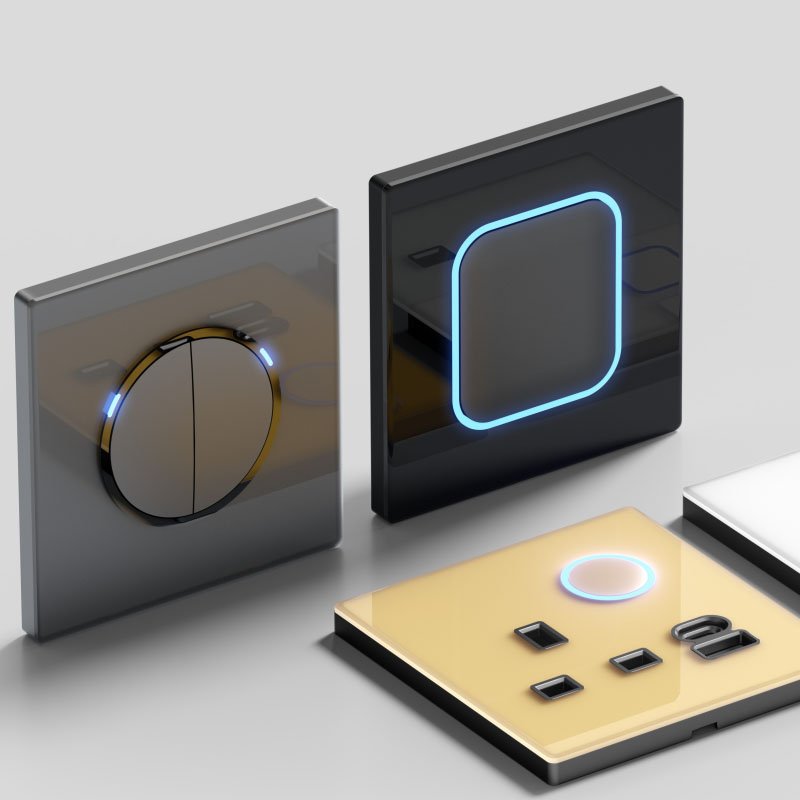Type 86 Wall Press Reset Button Switch With LED Light Acrylic Tempered Glass Panel Switch Socket 1 2 3 4 Gang 1 2 Way Control