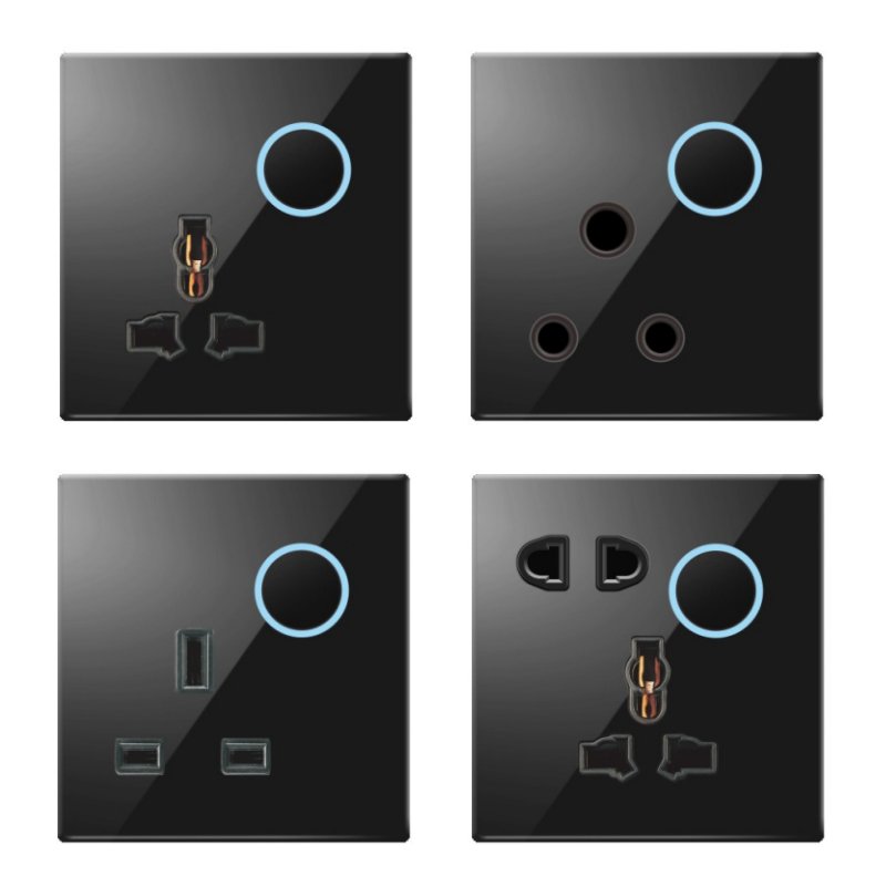 Type 86 Wall Press Reset Button Switch With LED Light Acrylic Tempered Glass Panel Switch Socket 1 2 3 4 Gang 1 2 Way Control