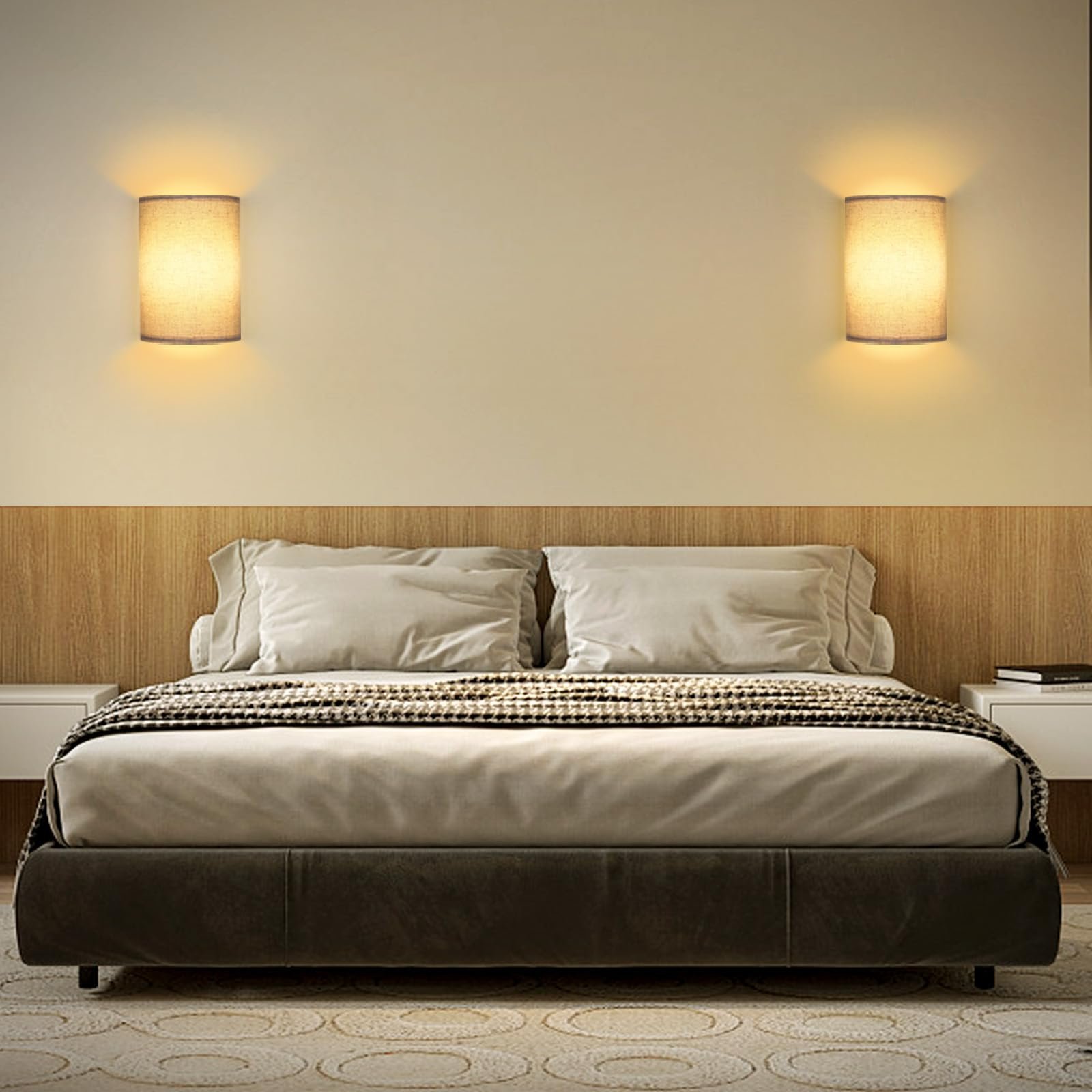 Battery Operated Wall Sconces with Remote Set of 2 RGB Rechargeable Wall Light Fixtures with Fabric Shade Decor for Bedroom