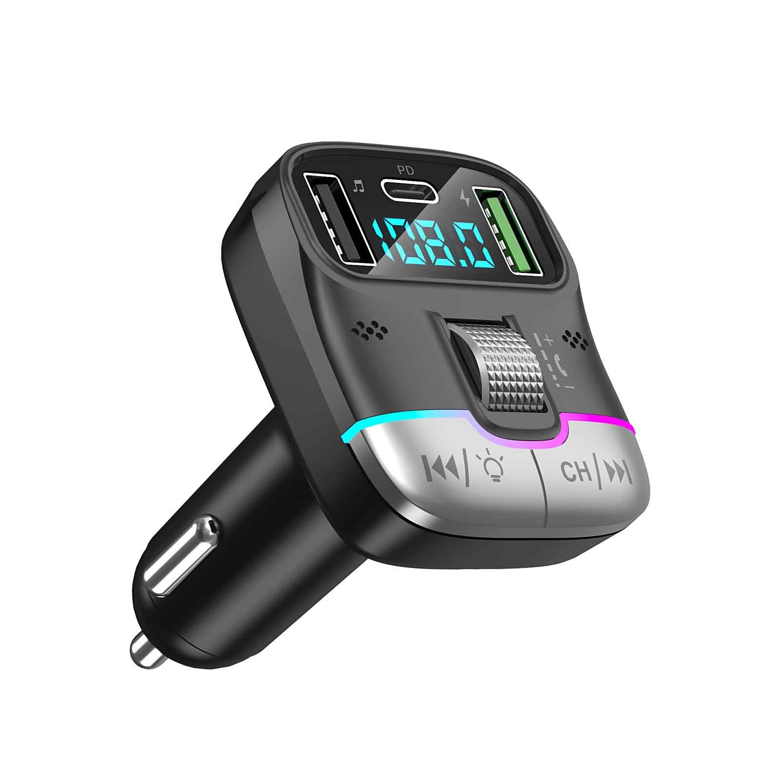 GXYKIT Bluetooth 5.4 FM Transmitter Car Charger Dual USB QC PD Audio Adapter Cigarette Lighter MP3 Player Handsfree