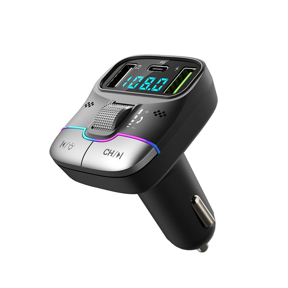 GXYKIT Bluetooth 5.4 FM Transmitter Car Charger Dual USB QC PD Audio Adapter Cigarette Lighter MP3 Player Handsfree