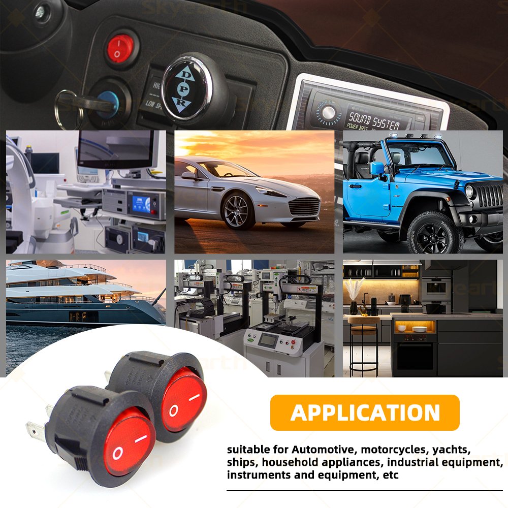 Universal Car Switch Red Round 2pin LED Lamp Illumination Round Rocker Switch 12V DC Rocker on Off Switch