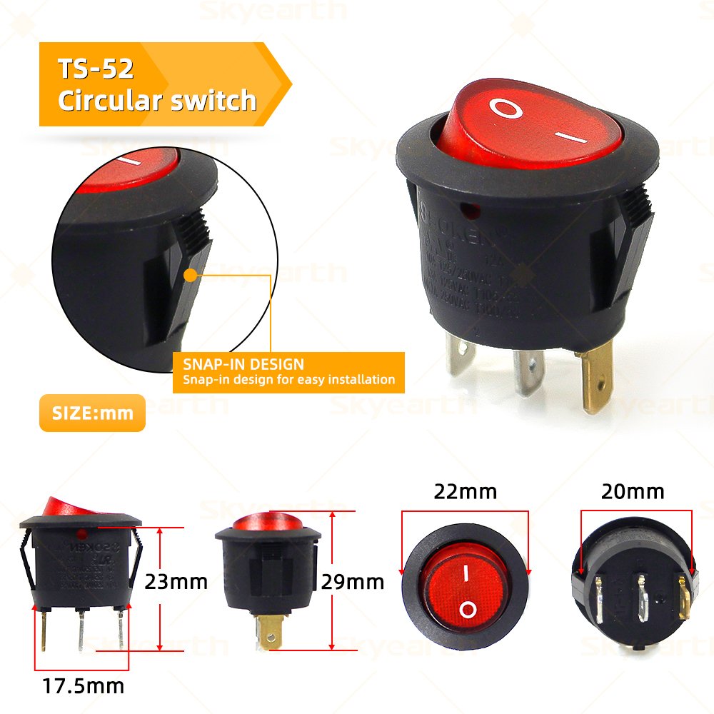 Universal Car Switch Red Round 2pin LED Lamp Illumination Round Rocker Switch 12V DC Rocker on Off Switch