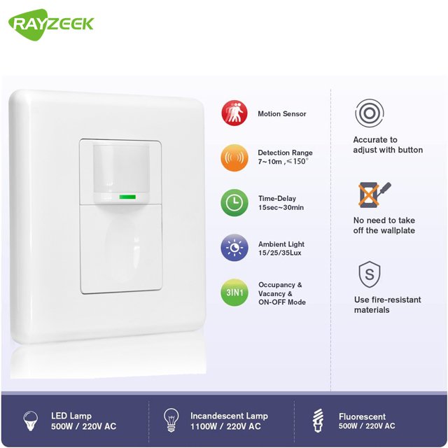 Hot Sales Auto ON/OFF Occupancy/Manual/vacancy 3 Modes in 1 PIR Motion Sensor Switch for EU Standard Lighting Control