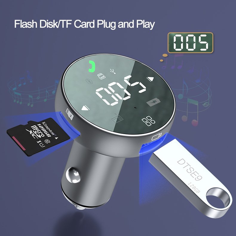 Fm Transmitter for Car Fast Charger Qc3.0 Usb Type C Pd Charger Car Usb Charger Mp3 Player BT 5.0 Handsfree Wireless Car Kit