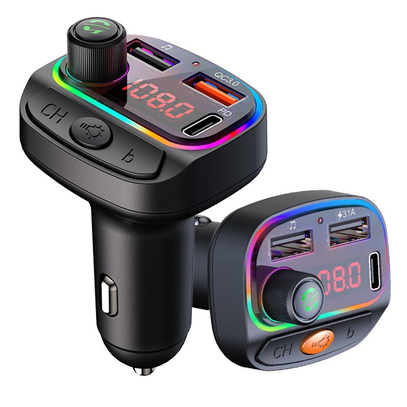 Colorful Lights Usb Phone Charger Car Kit Dual Usb PD Fast Charging Type-C Bluetooth Fm Transmitter Car Station Charger