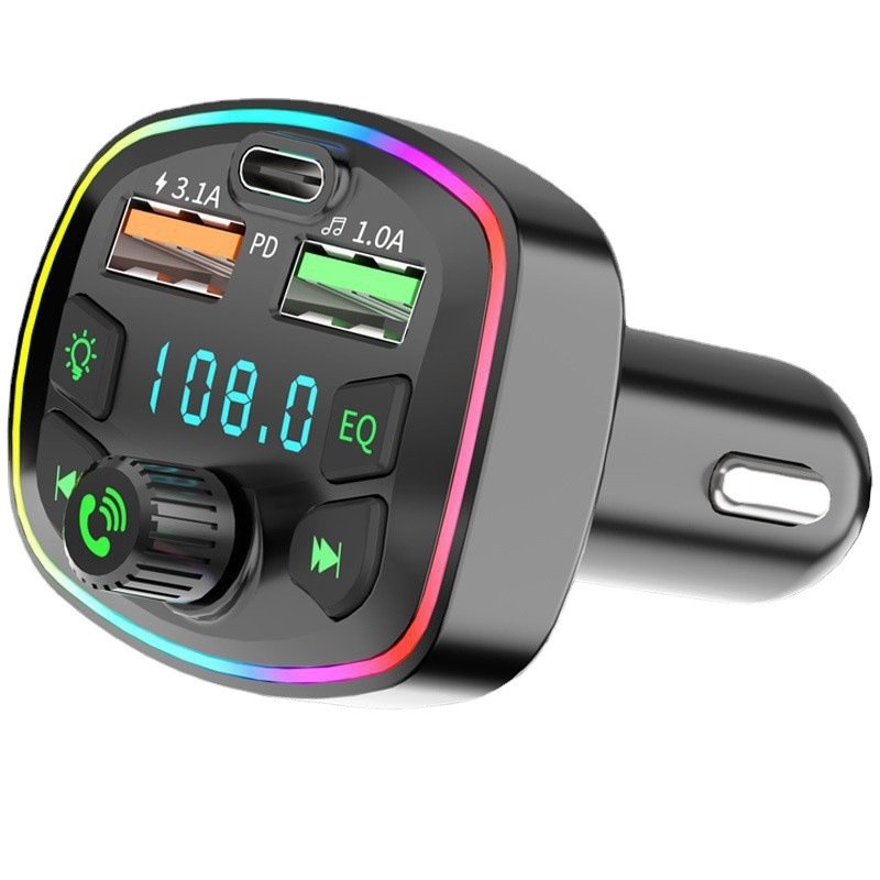 Colorful Lights Usb Phone Charger Car Kit Dual Usb PD Fast Charging Type-C Bluetooth Fm Transmitter Car Station Charger