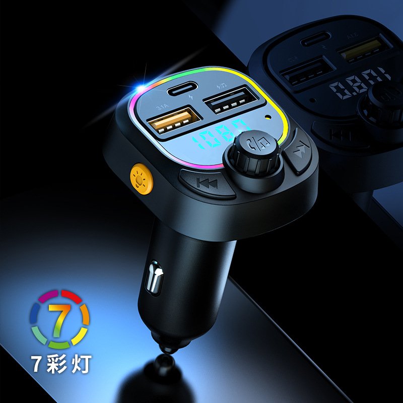 Handsfree Wireless 5.0 Car Kit FM Transmitter Dual USB Fast Charger MP3 Player LED Display Audio Receiver With Atmosphere Light