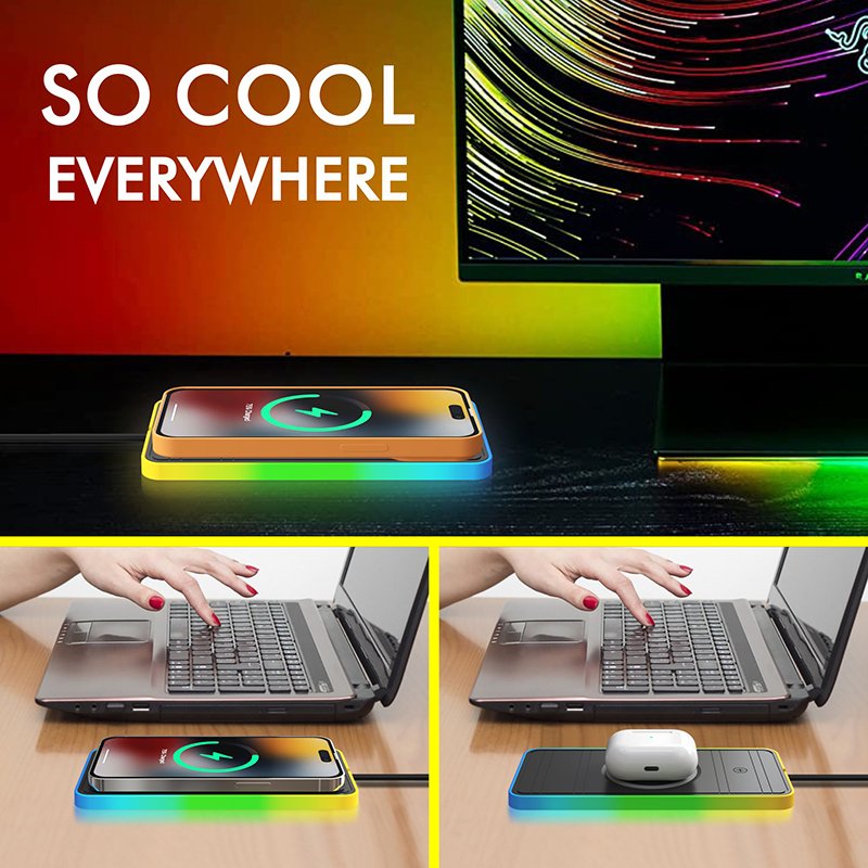 Car Wireless Charger Desktop Pad RGB Colorful Compatible With All Qi Devices DIY for Automobiles Multiple Security Protection