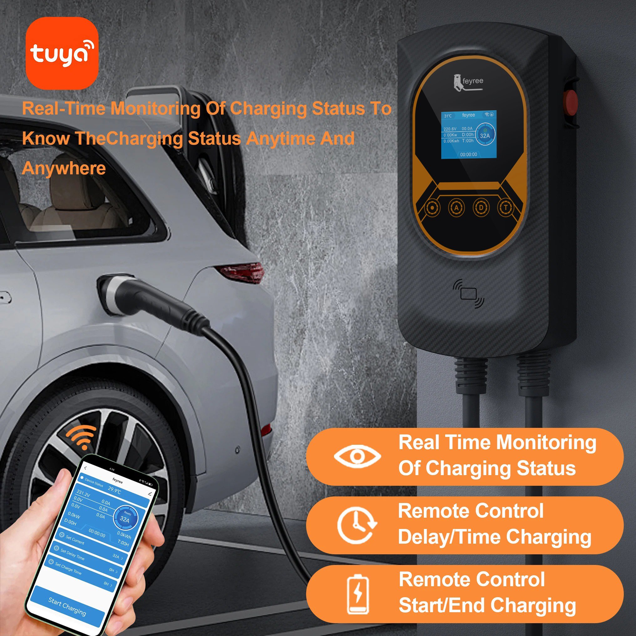 Feyree EV Charger 7kw 22kw 32A Level 2 Wholesale Fast EV Charger Station Home Wallbox Electric Car Charging Stations