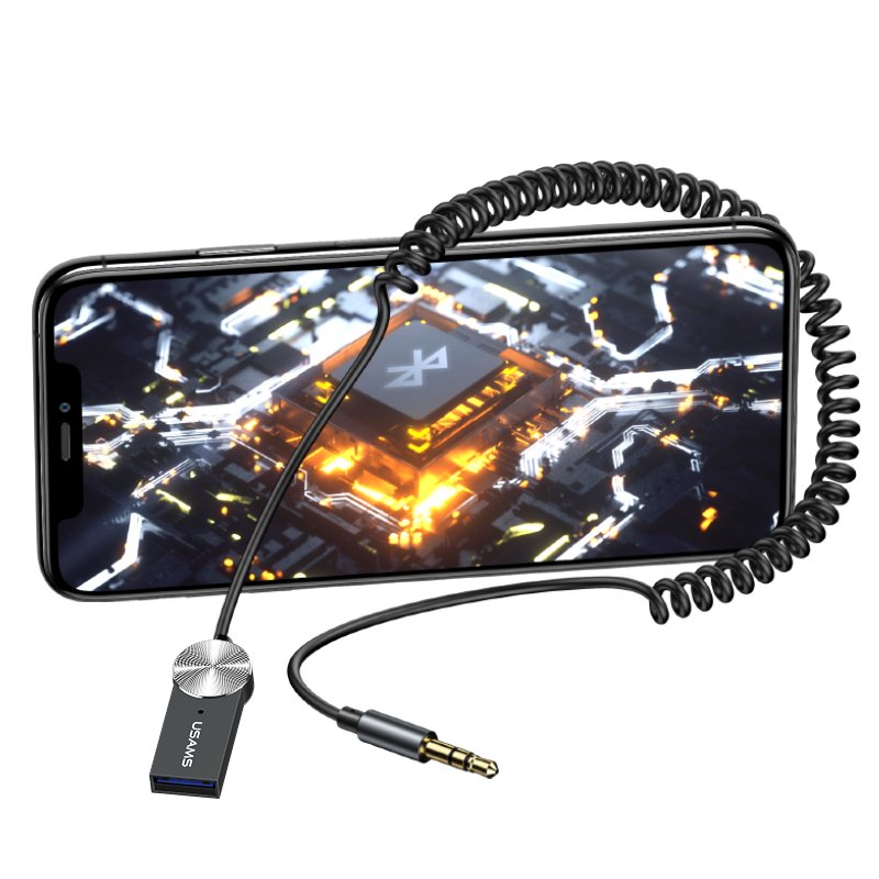 USAMS SJ464 3.5mm Wireless Car Kit Bluetooth 5.0 Aux Audio Adapter for Car Audio Receiver
