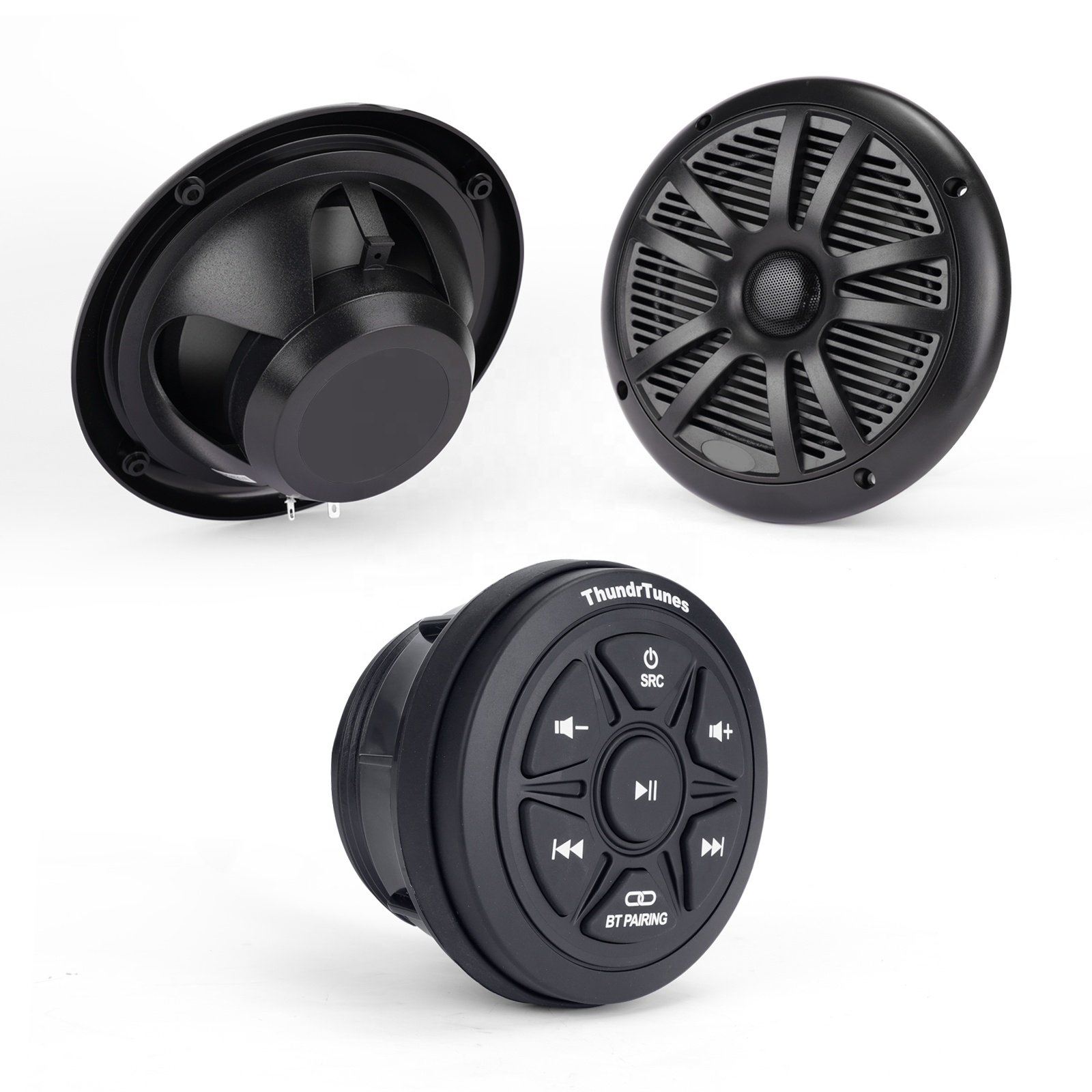 Waterproof Marine Amplified Wireless Bluetooth Audio Controller Kit W/Aux, Mount for Car Truck Motorcycle Boat ATV UTV Golf Cart