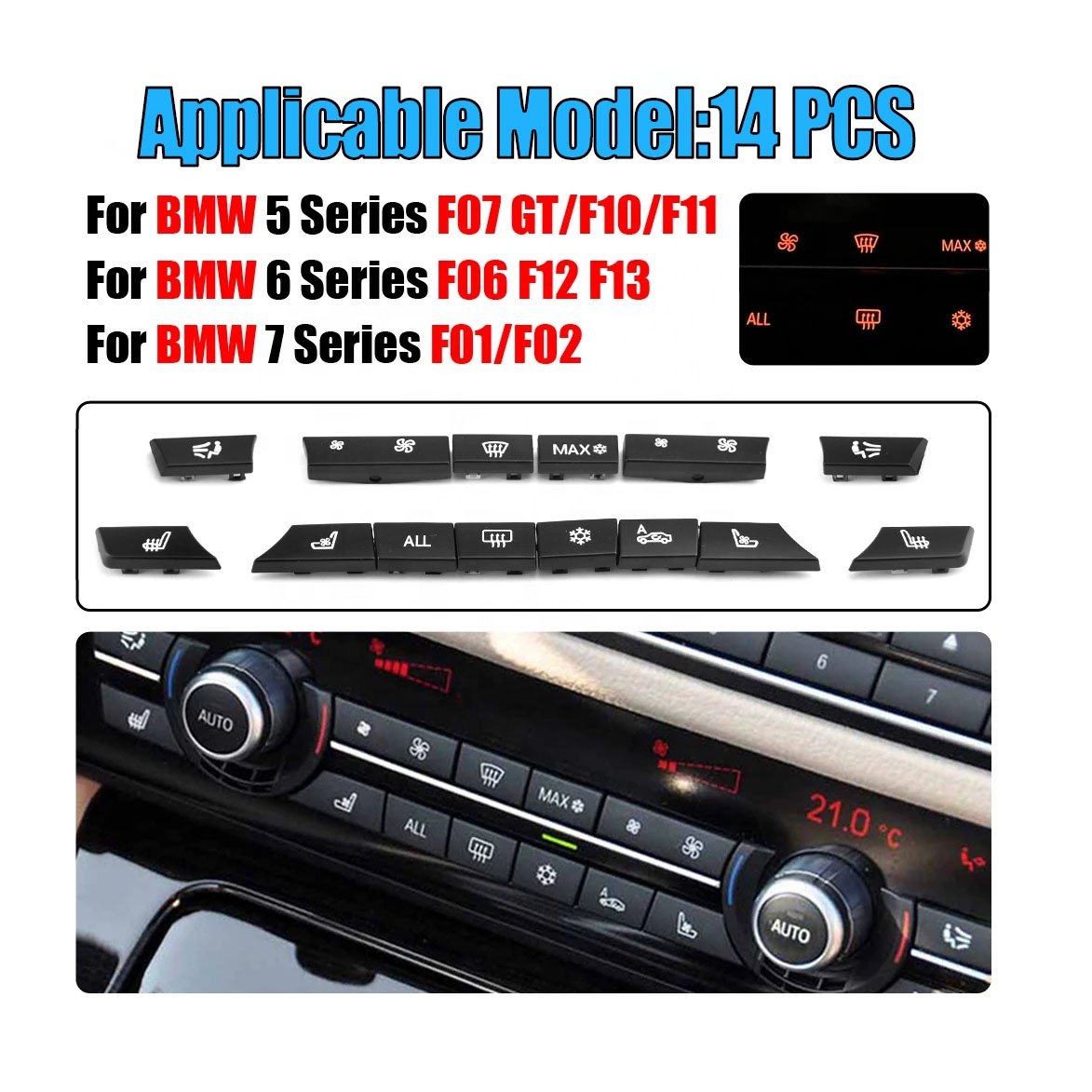 Dashboard Air Conditioning Ac Buttons Audio Control Auto Knob Switch Caps for B MW 5 6 7 Series F10 F06 F12 F01 F02 520 530