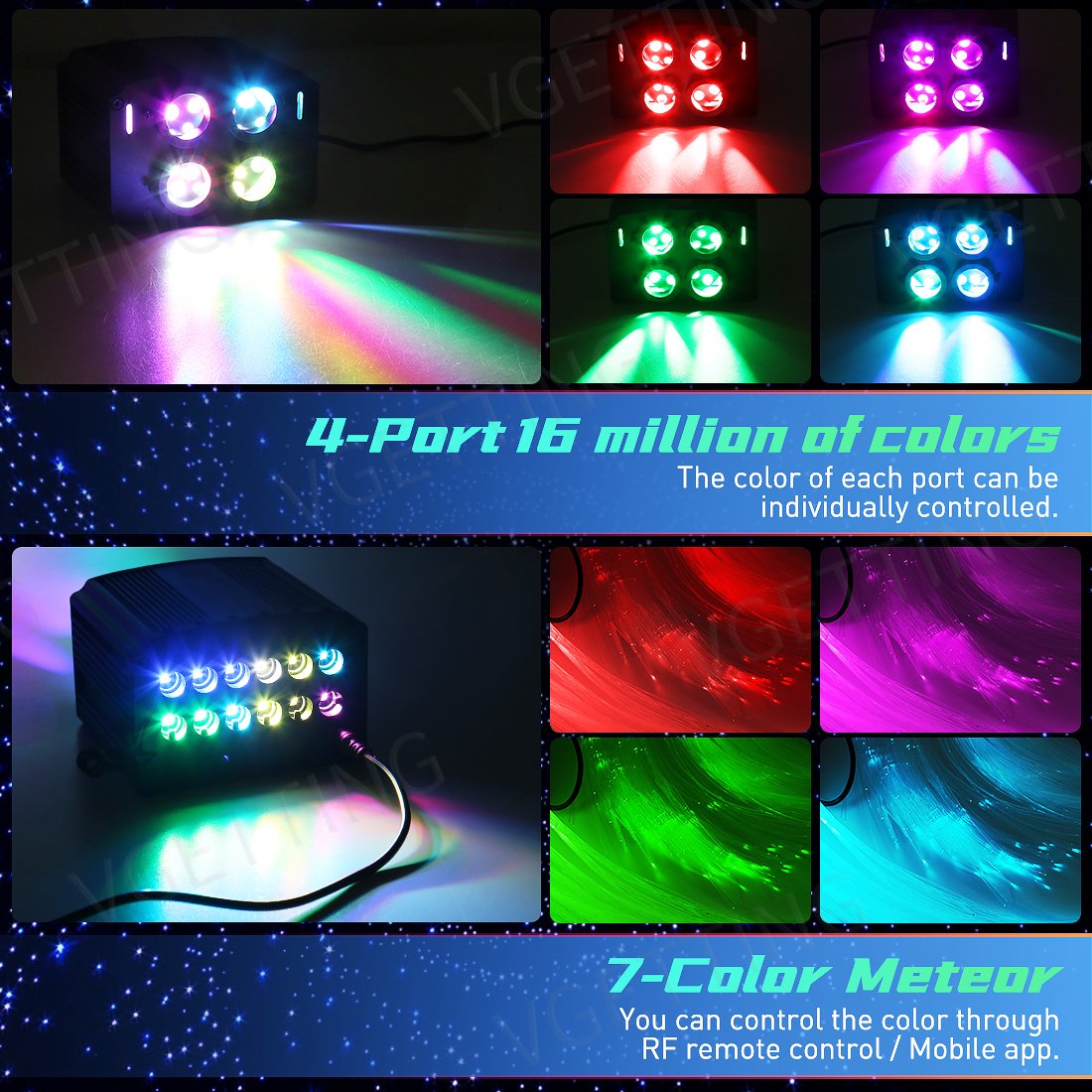 4 Port 32W RGBW LED Fiber Optic Light Star Ceiling Kit Car Home Roof Twinkle Projector Led Light Engine Starlight Headliner Kit