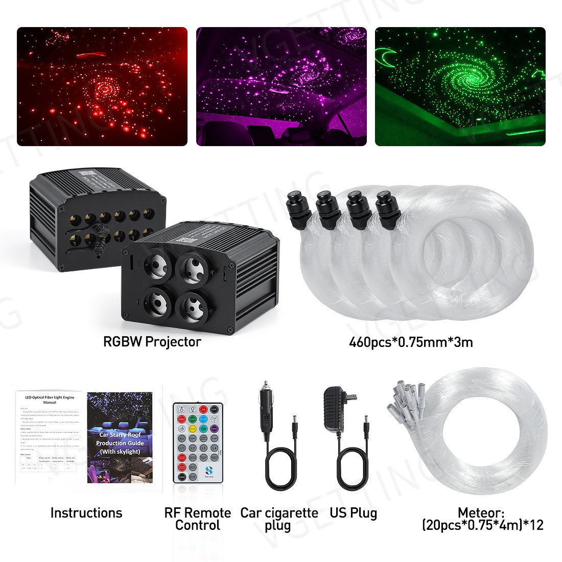 4 Port 32W RGBW LED Fiber Optic Light Star Ceiling Kit Car Home Roof Twinkle Projector Led Light Engine Starlight Headliner Kit