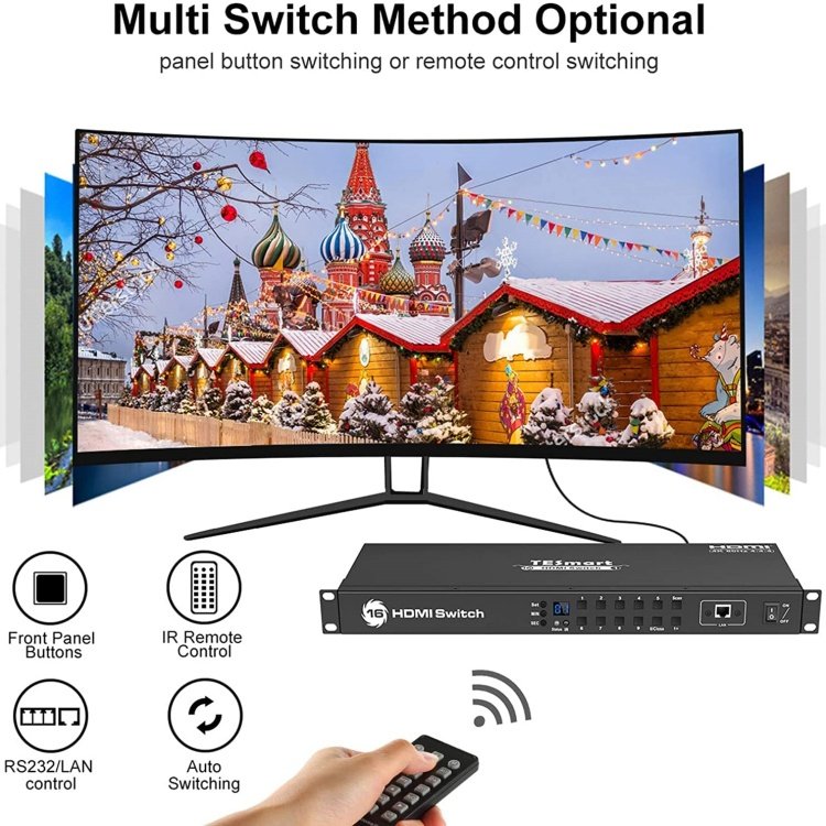 TESmart 16x1 Rackmount HDMI Switch with 4K 60HZ USB RS232 LAN Port Support HDCP 2.2 Switcher 16 Ports Box