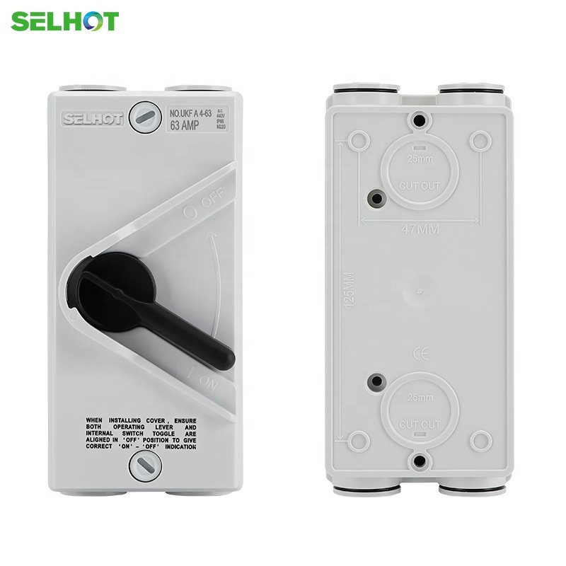 New Selhot UKF IP66 Outdoor Waterproof Double Pole 3 Phase 440V AC Isolator Switch 1P/2P/3P/4P Solar Isolator Switch Industrial
