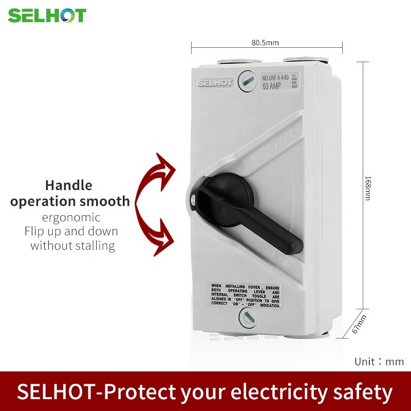 New Selhot UKF IP66 Outdoor Waterproof Double Pole 3 Phase 440V AC Isolator Switch 1P/2P/3P/4P Solar Isolator Switch Industrial