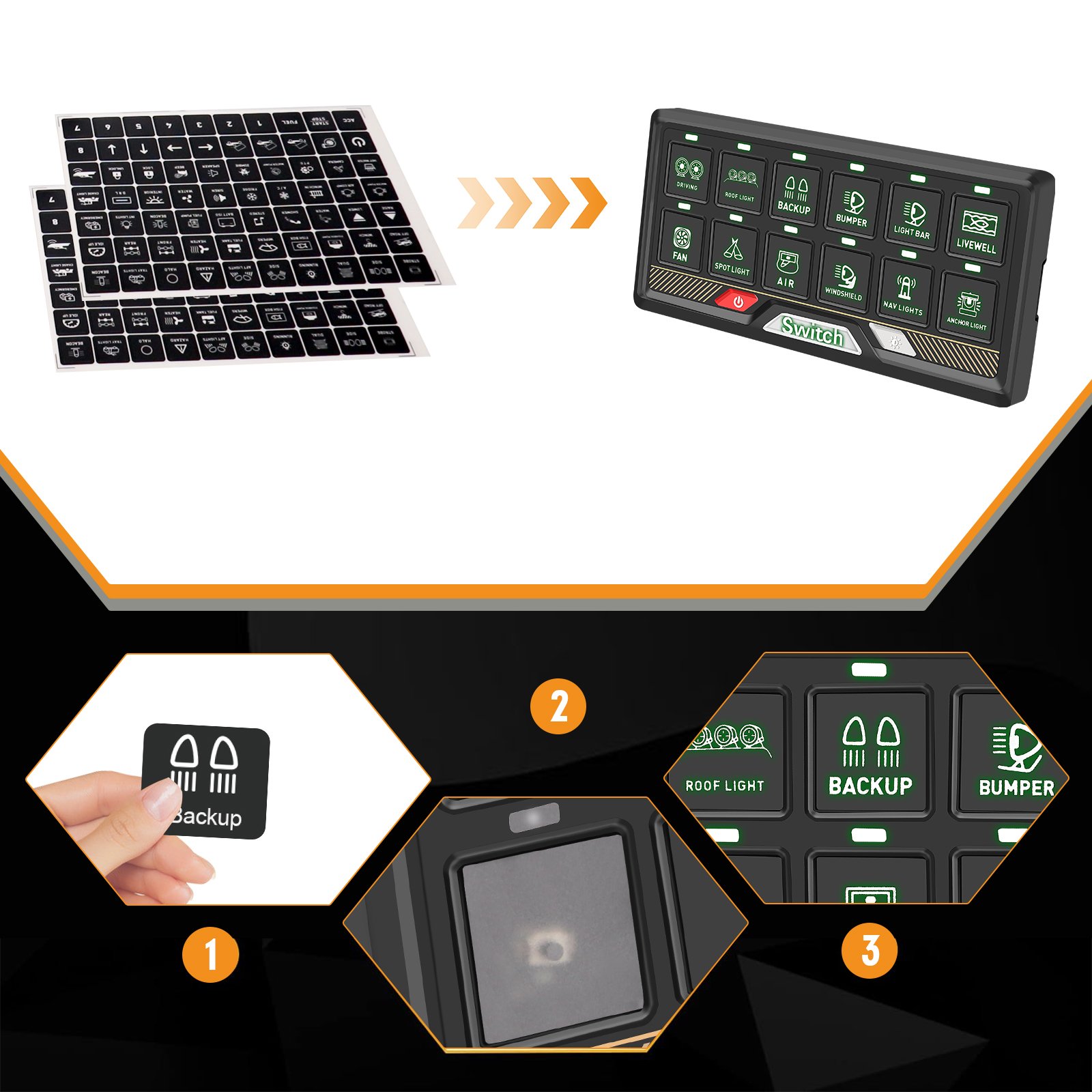 2024 New Truck General 12v 24v 4x4 Lights Off Road New 12 Gang RGB Dimmable Automatic Auto Switch Panel With Circuit Control Box
