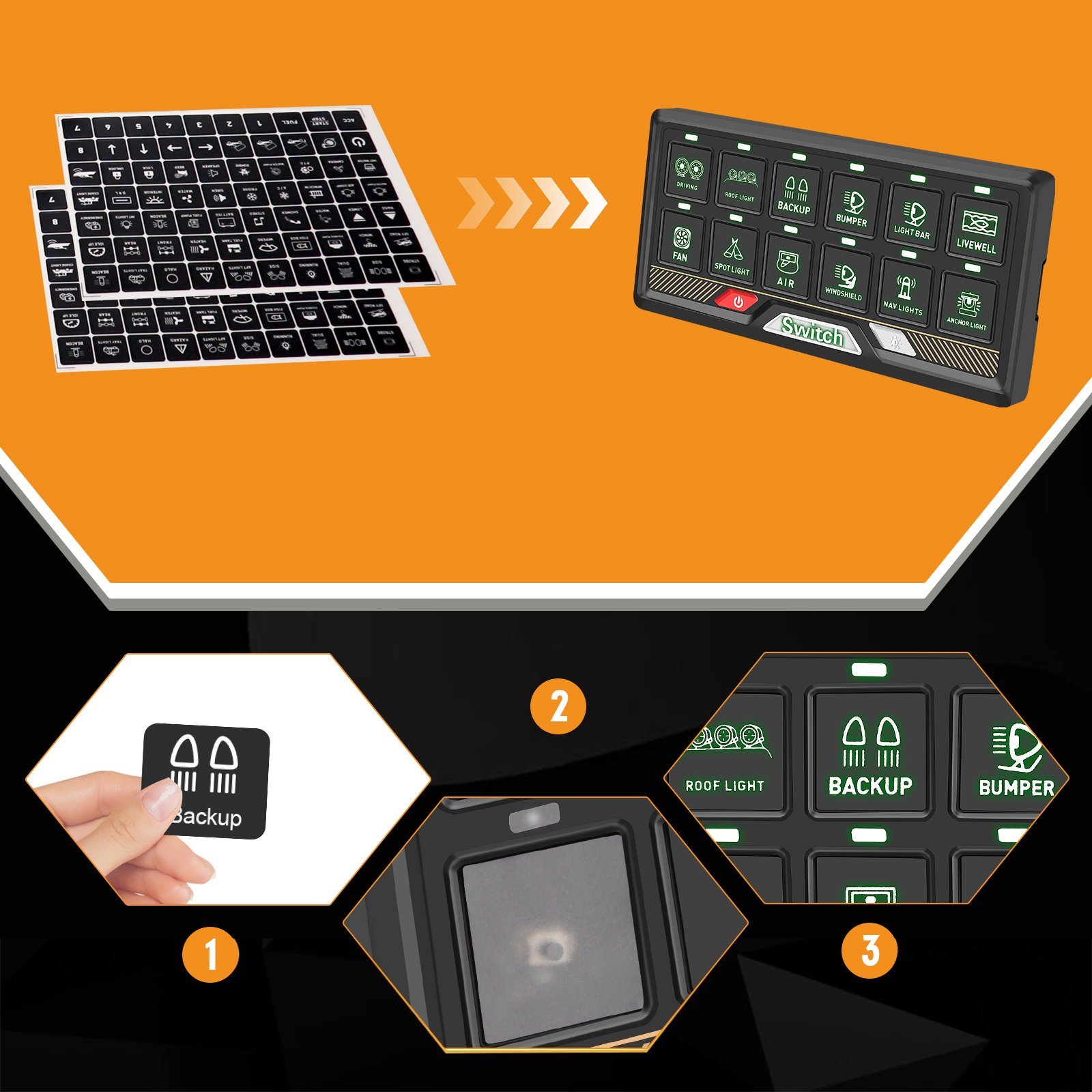 2024 New Truck General 12v 24v 4x4 Lights Off Road New 12 Gang RGB Dimmable Automatic Auto Switch Panel With Circuit Control Box